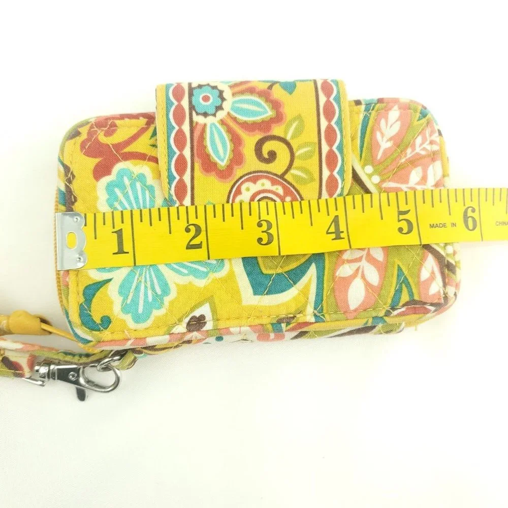Vera Bradley Womens Yellow Floral Detachable Strap Bifold Wristlet Wallet
